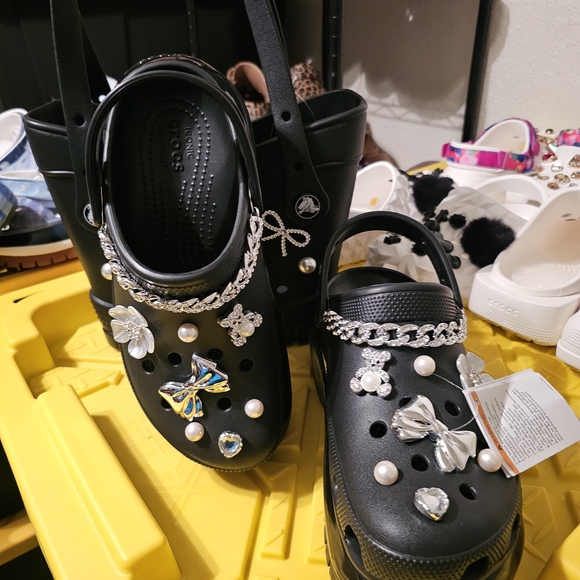 CROCS Shoes - ​🖤 Complete Set! Custom Black Mega Crush Crocs & Matching Crocs Tote Bag!